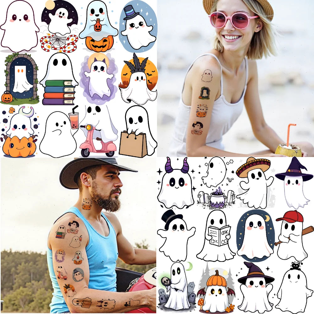 63-Pack Halloween Temporary Tattoos – Waterproof Ghost Stickers