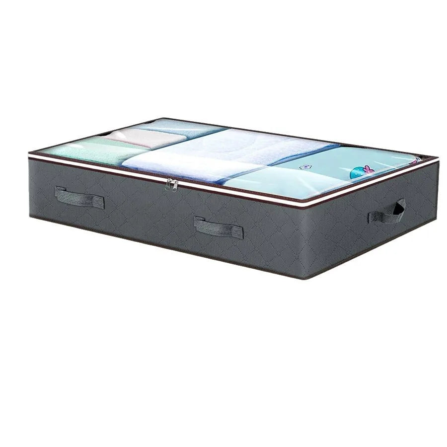 Dustproof under-bed storage box with reinforced handles, suitable for quilts, blankets, pillows, and toys, bedroom accessories. Oasis Select Light Grey