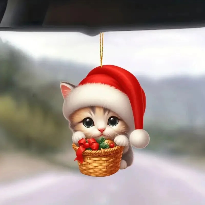 2D Acrylic Cat Christmas Ornament | Funny Xmas Tree Pendant