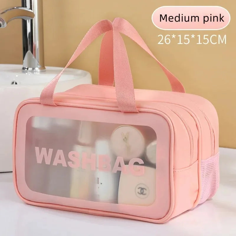 Dry-wet Separation Double Transparent PU Makeup Bag Portable Washing Bag Cosmetic Storage Bag Travel Fitness Swimming Essentials Oasis Select Medium pink