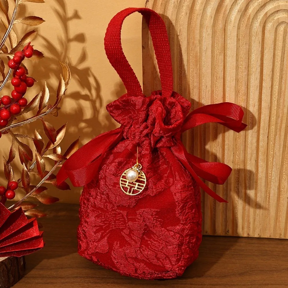 Chinese Style Embossed Flower Drawstring Candy Gift Bag
