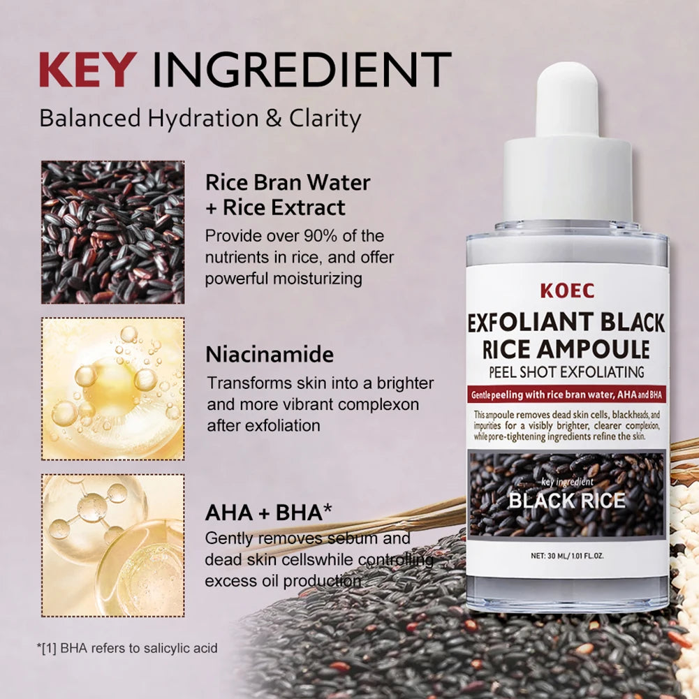 Black Rice Gently Exfoliating Essence Dead Skin Remover Facial Glowing Replenisning Moisturize Hyaluronic Acid Brightening Serum Oasis Select