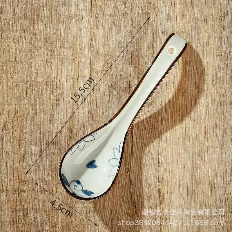 Japanese Blue And White Ceramic Spoon Extended Length For Drinking Soup Kitchen Cooking Utensil Oasis Select 11