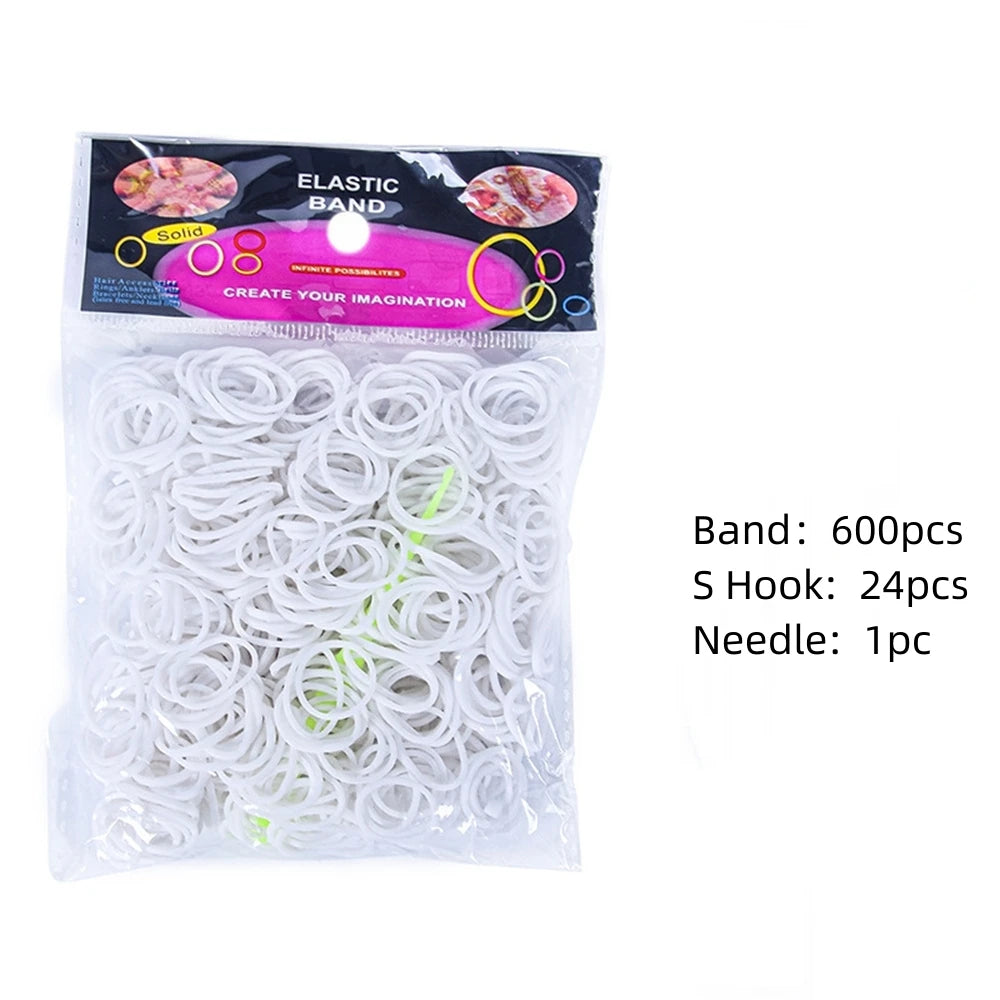 600pcs Loom Rubber Bands Kit Bracelet Making Kit for Kids Elastic Weaving Lacing DIY Crafting Gift Girl Oasis Select White