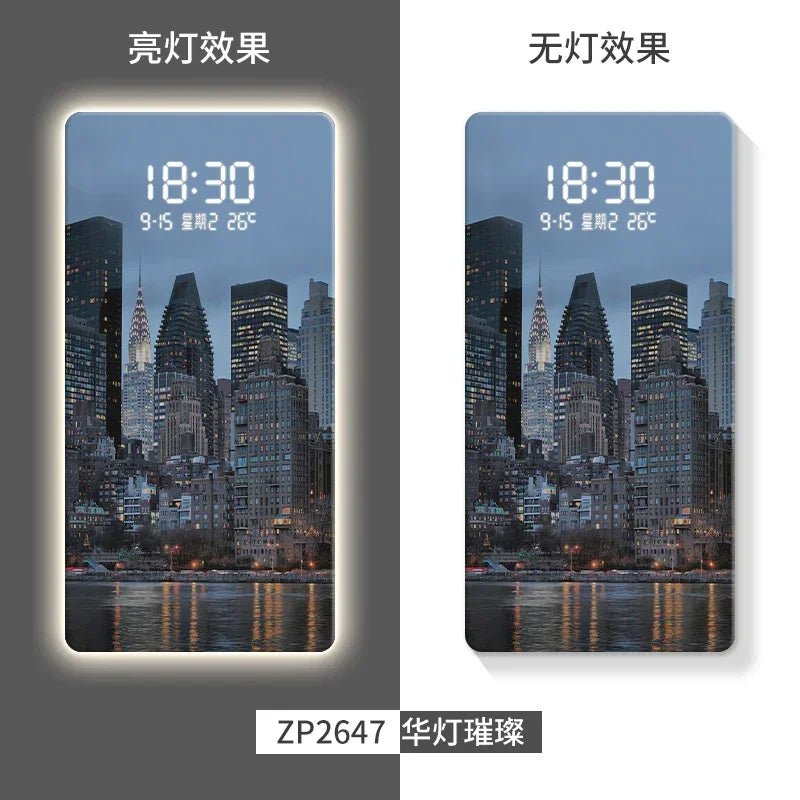 Led Electronic Wall Hanging Clock City Night View Human Body Sensing Decorative Painting Wall Clock Oasis Select ZP2647 80cm x 40cm plug in