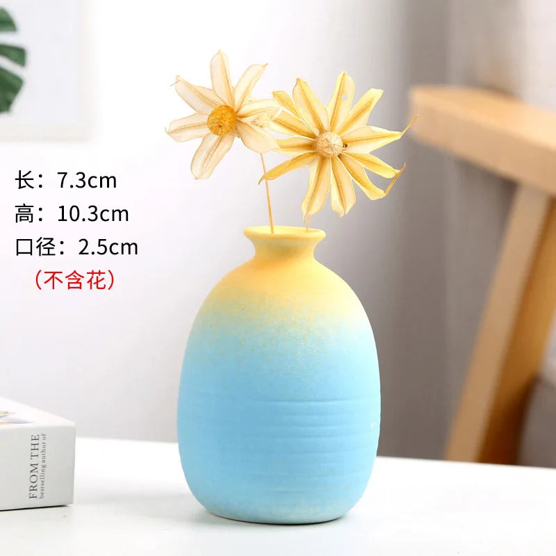 Frosted Gradient Mini Ceramic Vase Flower Arrangement Light Luxury Garden Home Dry Flower Living Room Table Decoration Oasis Select C blue