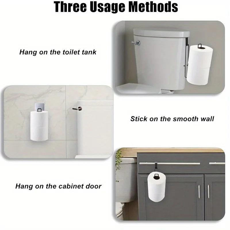 Self-Adhesive Toilet Paper Holder, Black Iron Bathroom Tissue Rack with Towel Bar, No-Drill Wall Mount, Bathroom Storage Oasis Select