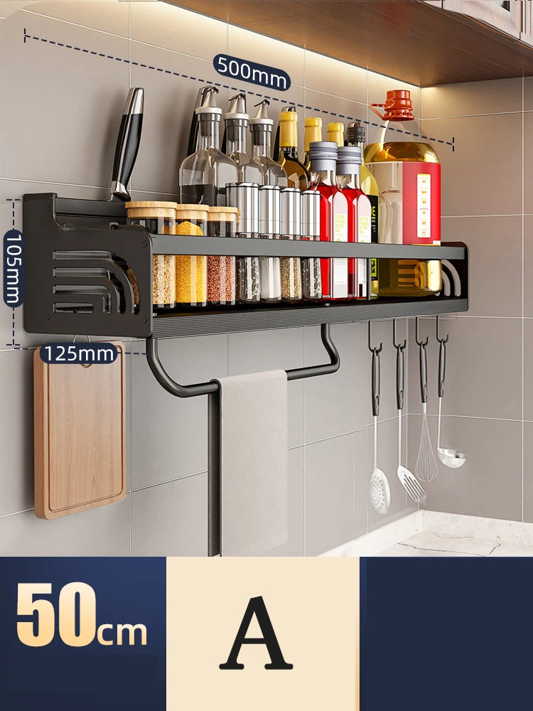 Kitchen Organizer Shelf Wall-mounted Spice Storage Rack Kitchen Knife Holder Wall Seasoning Chopstick Spoon Shovel Storage Oasis Select 50CM A