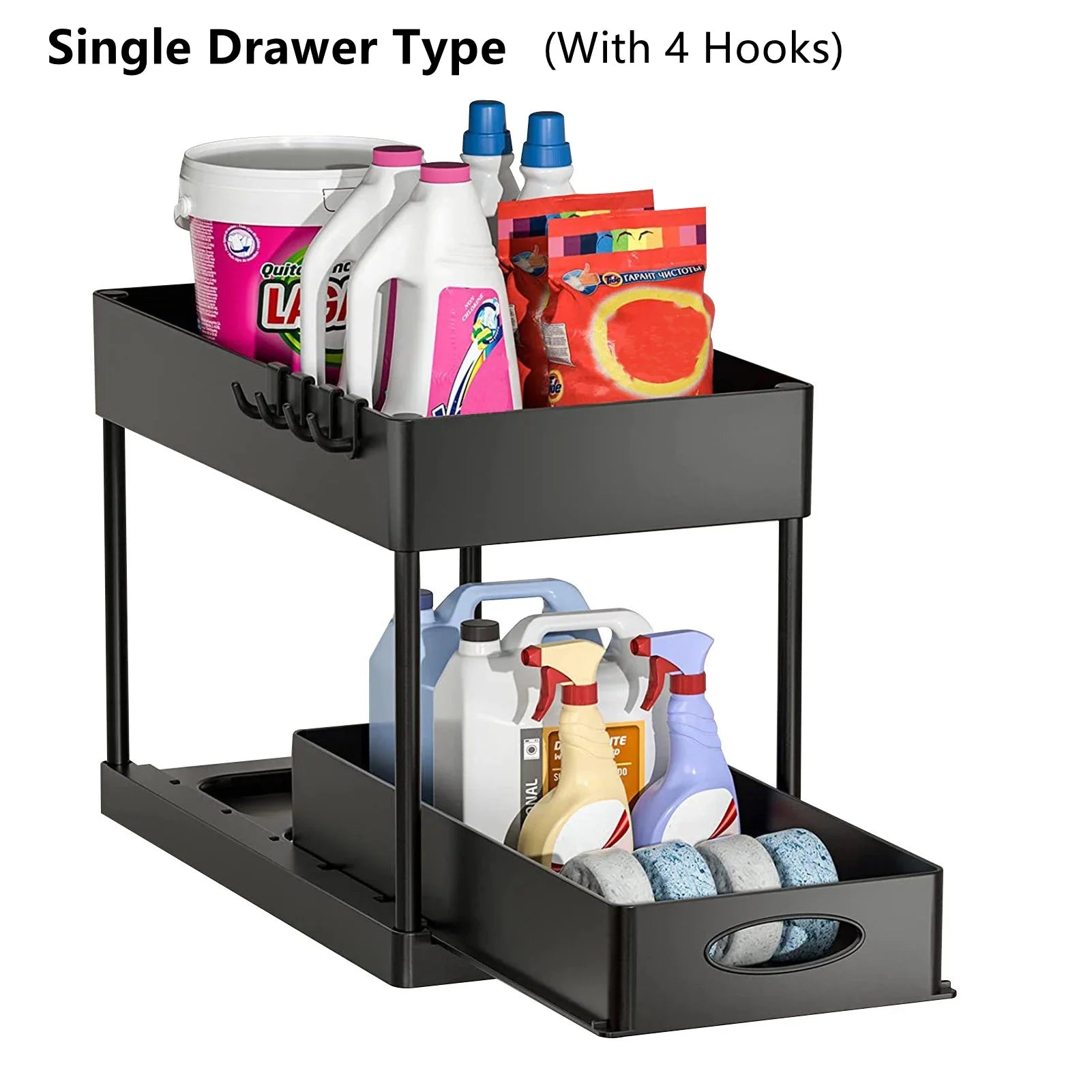 2 Tier Under Sink Organizer For Bathroom Kitchen Storage Sliding Drawer Pull Out Under Sink Cabinet Organizers Kitchen Organizer Oasis Select Black-Single