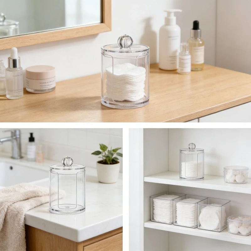 Clear Acrylic Bathroom Storage Jar with Secure Lid Multipurpose Organizer Container for Cotton Pads Swabs Cosmetic Accessories Oasis Select