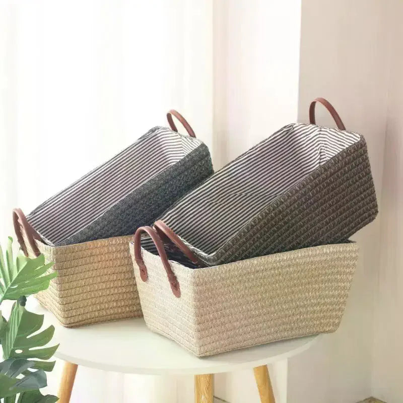Household Japanese-style Foldable Rattan-like Woven Dirty Clothes Storage Basket Toy Tabletop Straw Basket For Snacks Oasis Select