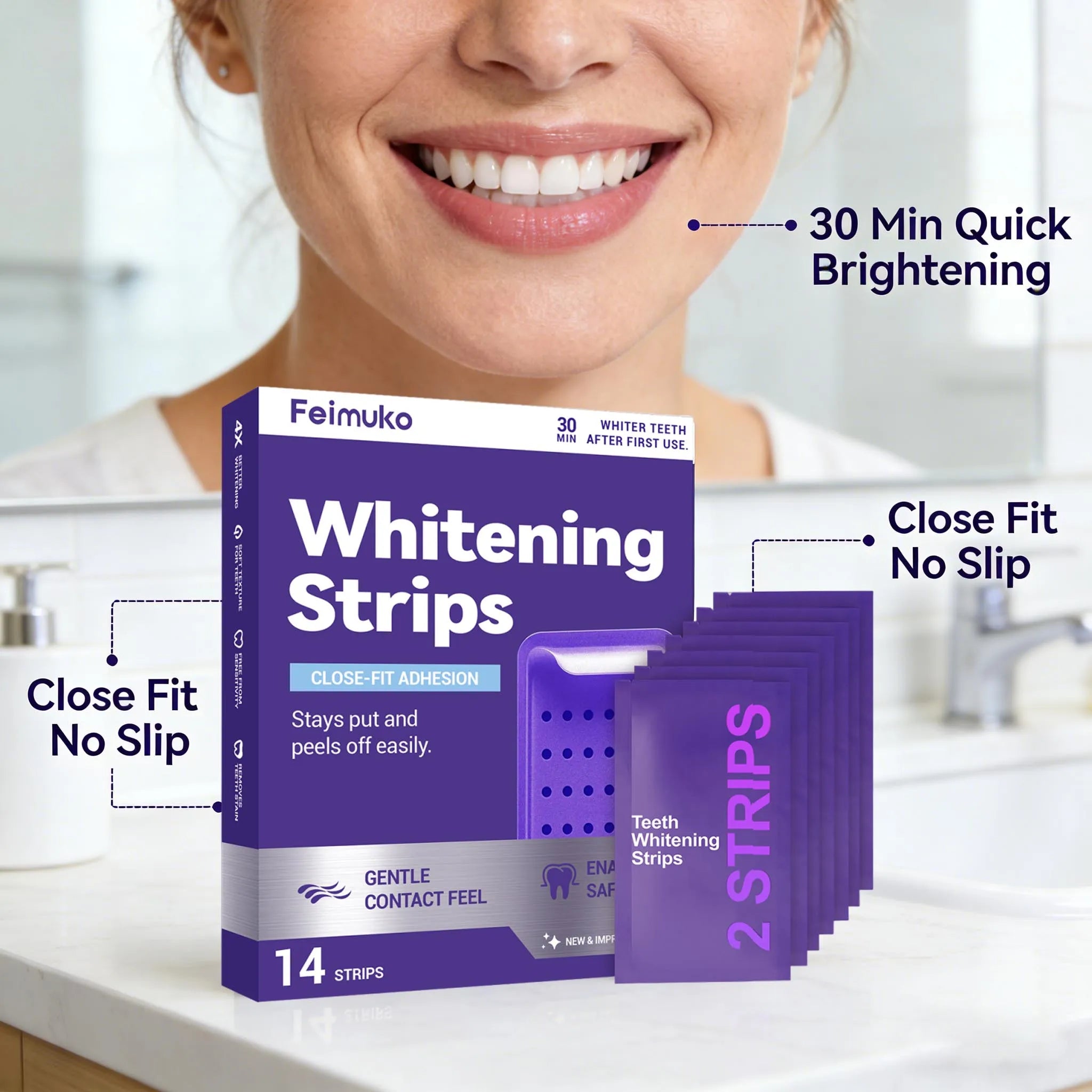 Purple Teeth Whitning Strips Oral Hygiene Mint Fresh Breath Brighten Tooth Bleaching Lasting Oral Care Tooth Brightening Patches Oasis Select