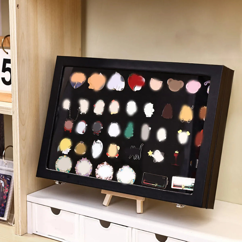 1pc Badge display box with transparent dust cover, brooch and collectible jewelry box, black large capacity jewelry box Oasis Select