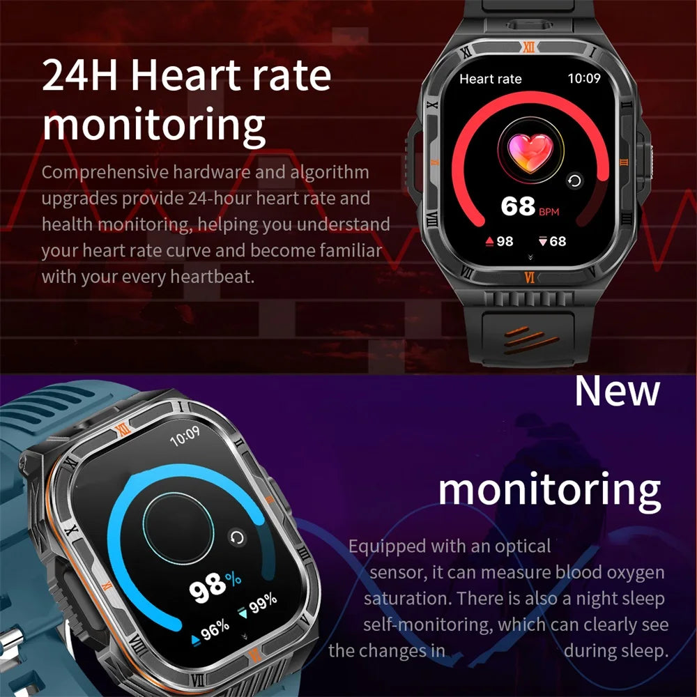 Waterproof Smartwatch Men 1100mAh Battery LED Flashlight BT Call Outdoor Smart Watches Health Monitor 100+ Sports Mode Compass Oasis Select