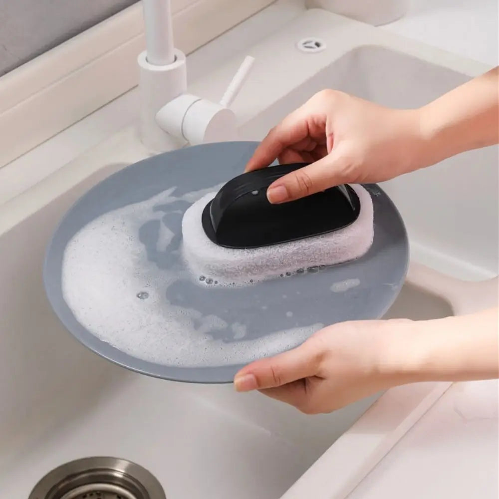Portable Sponge Bathroom Brush with Handle Multifunctional Bath Cleaning Brush Sponge Bottom Strong Decontamination Oasis Select