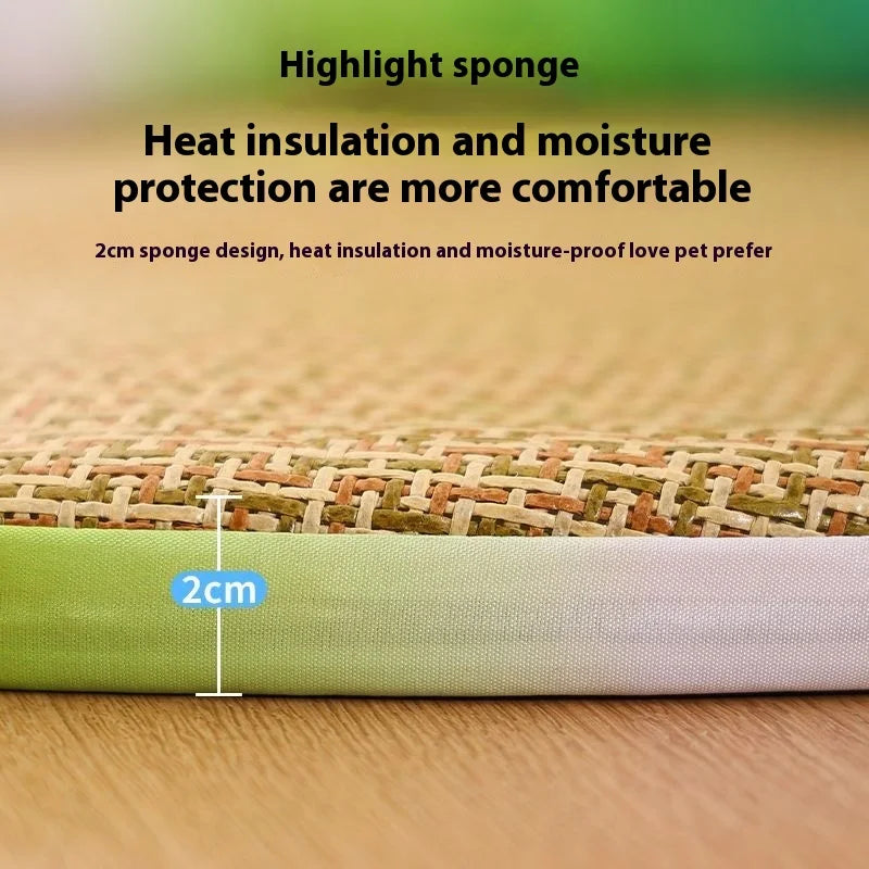 Summer Cooling Pet Bed - Detachable Rattan Mat, Ice Silk Cat/Dog Bed for All Seasons Premium Pet Cooling Bed Detachable Rattan Oasis Select
