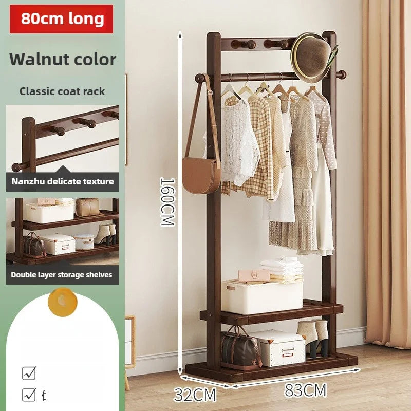 Multi-functional Hanging hanger Floor-to-ceiling bedroom coat rack Movable drying rack coat rack Oasis Select Walnut F