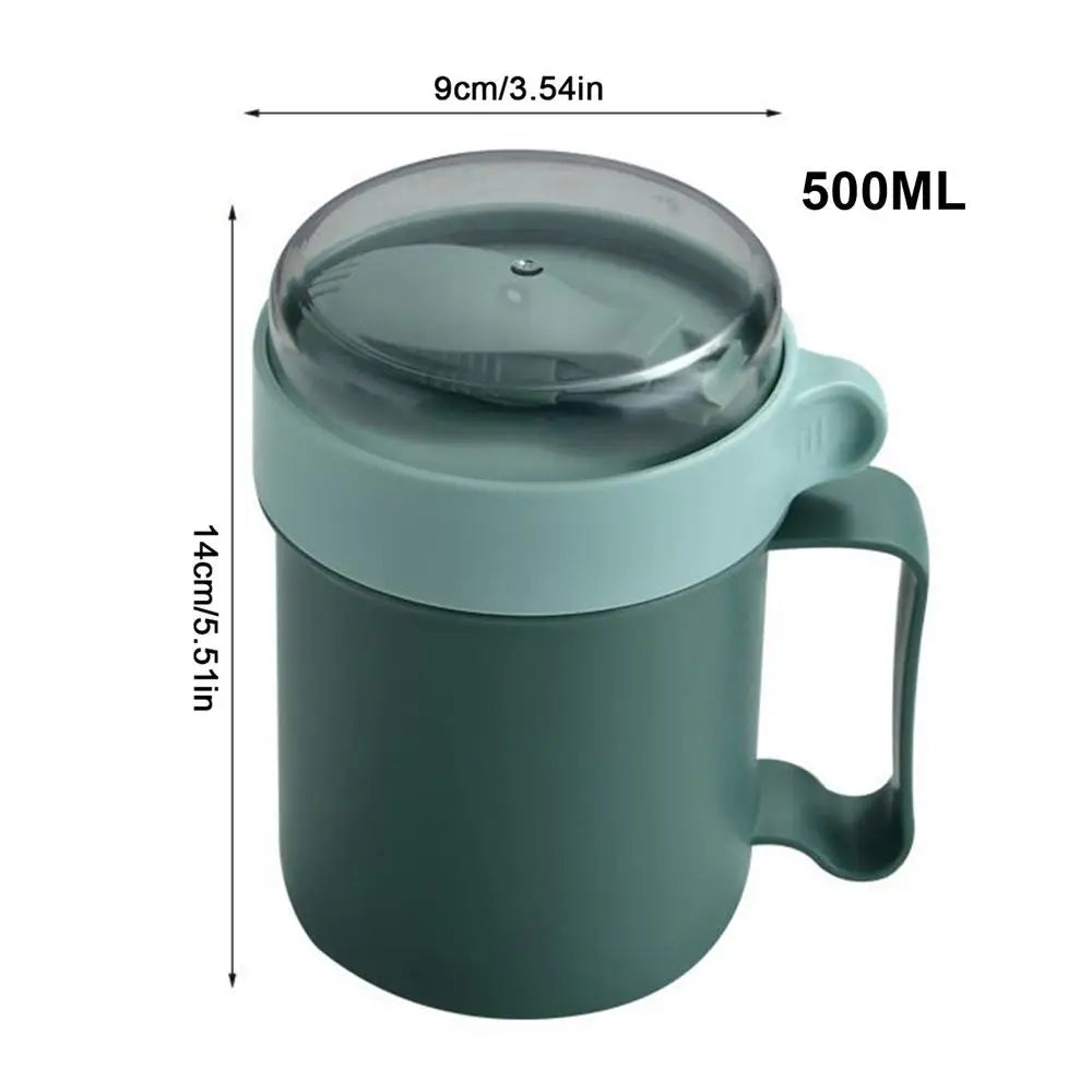 500ml Portable Breakfast Cup with Lid & Foldable Spoon | Leakproof