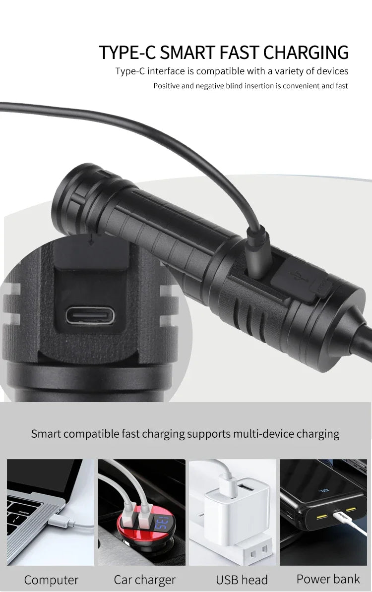 USB Rechargeable XHP50 LED Flashlight Flexible Pickup Tool Lamp with Magnet Zoomable Torch Multifunctional Foldable Flashlight Oasis Select