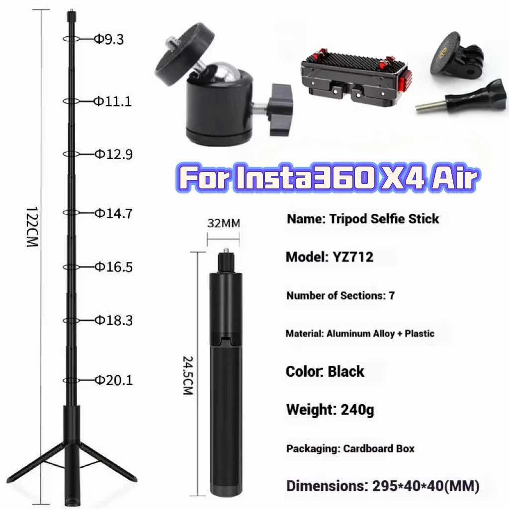 120cm Invisible Selfie Stick Tripod for GoPro, DJI & Insta360