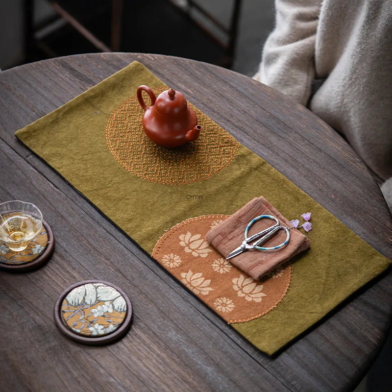 Chinese Tea Ceremony Tie-dye Canvas Dry Foam Mat Tea Tablecloth Mat Tea Room Heat Insulation Mat Table Practical Tea Oasis Select