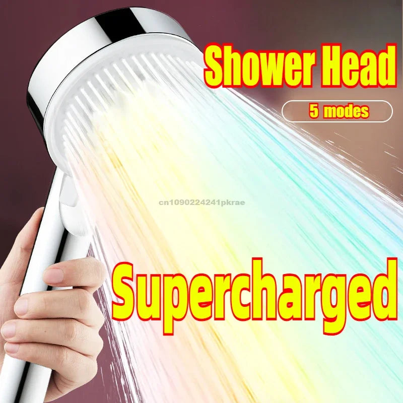 5 Mode Pressure Boost Shower Head Multifunction Adjustable Large Water Yield Shower Nozzle Massage Shower Bathroom Accessory Oasis Select