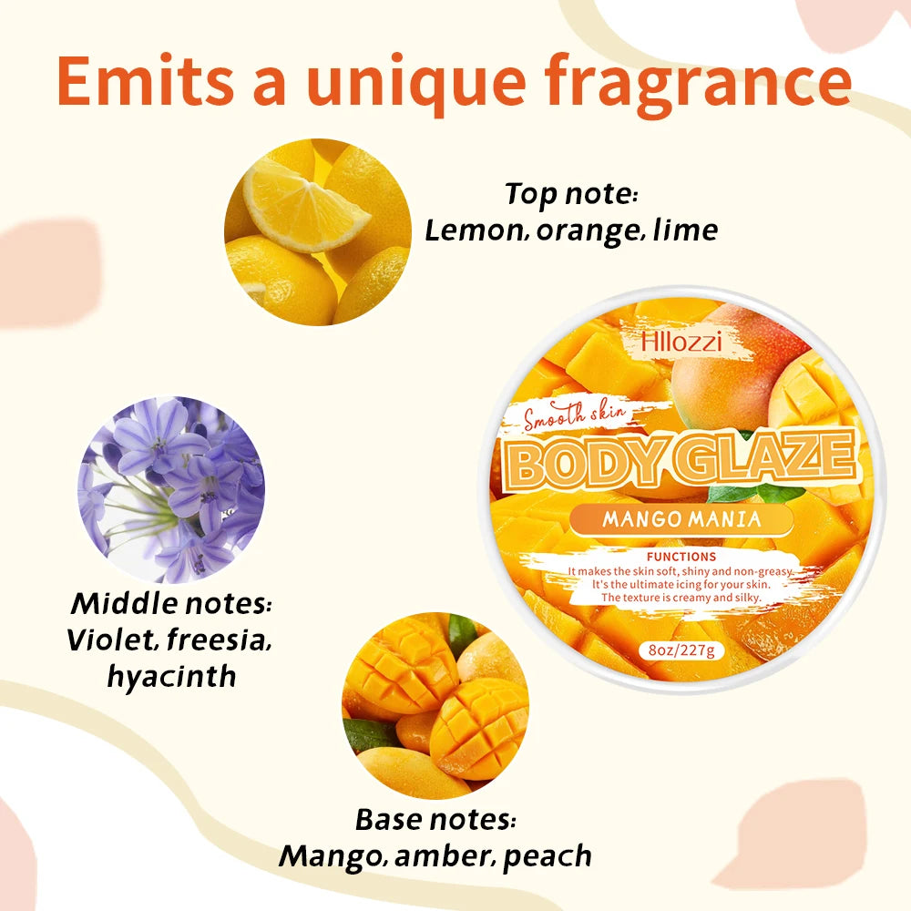 2oz/8oz Mango Mania Body Glaze Nourishing Moisturizing Skin Care Body Butter Refreshing Non-Greasy Body Oil Moisturizing Skin Lo Oasis Select