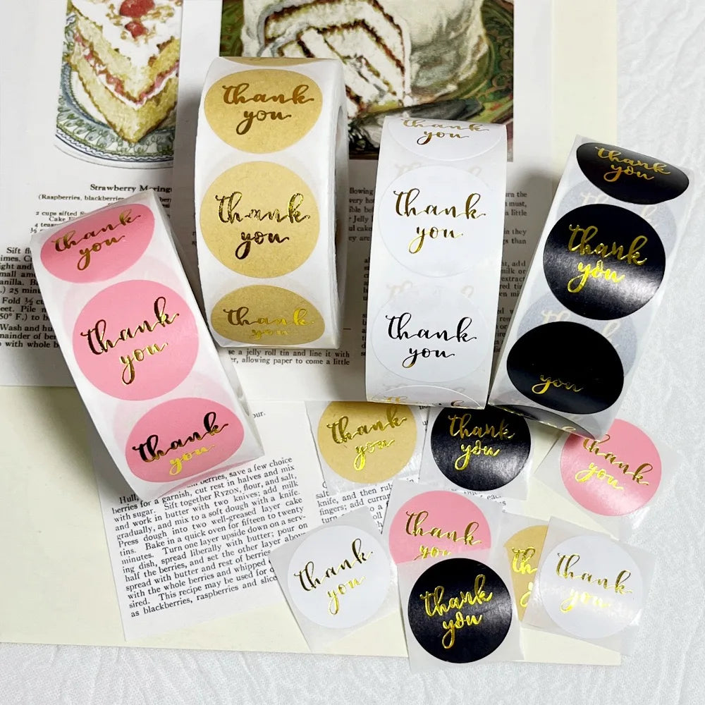500 pcs/roll 1 inch hot stamping thank you stickers for gift wrapping, envelope sealing, corporate office supplies, Diy decorati Oasis Select