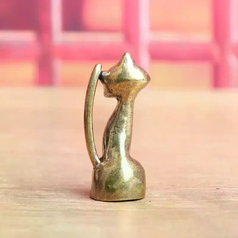 Antique Brass Cat Lovers Statue Copper Animal Sculpture Home Desktop Decorative Figurine Miniature Incense Burner for Cat Lovers Oasis Select