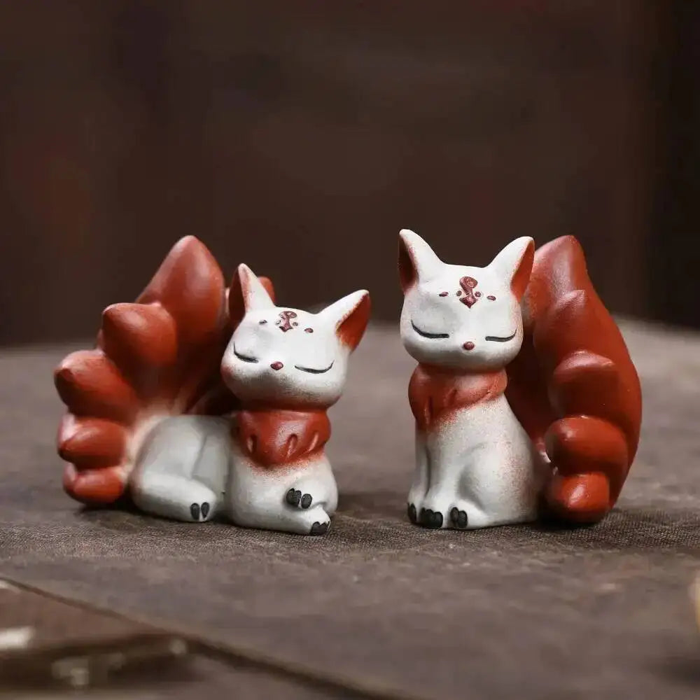 Purple Clay Tea Pet Fox Ornament Nine-tailed Spirit Fox Sculpture Creative Painted Tea Tray Decoration Accessories Tea Set Can Oasis Select