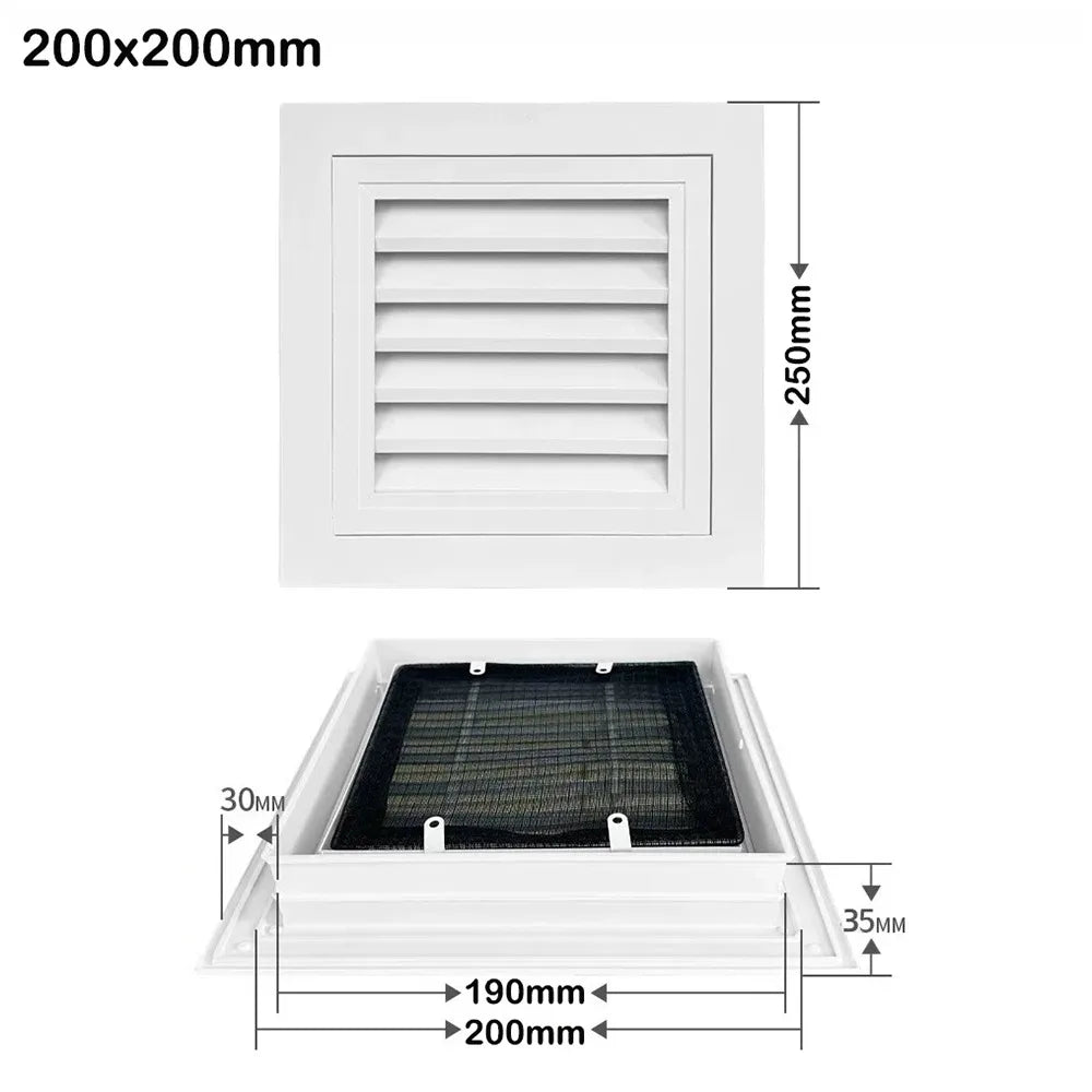 New Aluminum Alloy Air Vent Grille Square White Return Air Grill With Mesh Ventilation Grille Exterior Walls Oasis Select 200x200mm