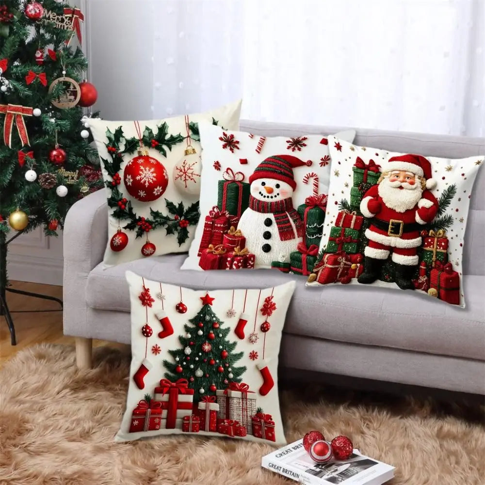 Christmas Cushion Cover | Snowflake & Santa Pillowcase 45x45cm