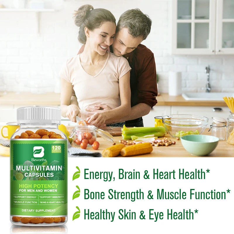 BEWORTHS Multivitamin Capsules with Vitamins & Minerals for Energy Brain Heart Skin Eye Health Immune Support for Women and Men Oasis Select