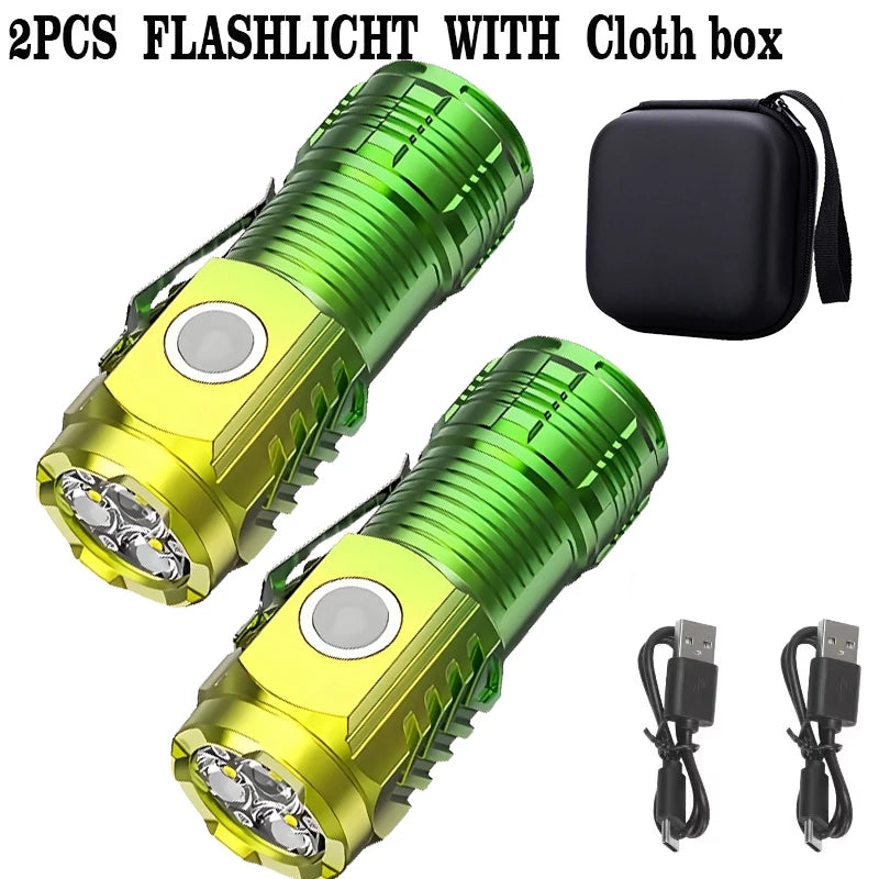 3LED Super Bright Flashlight Mini Burst Flash Torch Rechargeable Outdoor Waterproof Emergency Spotlight with Pen Clip Magnet Oasis Select 2PCS with gift bag
