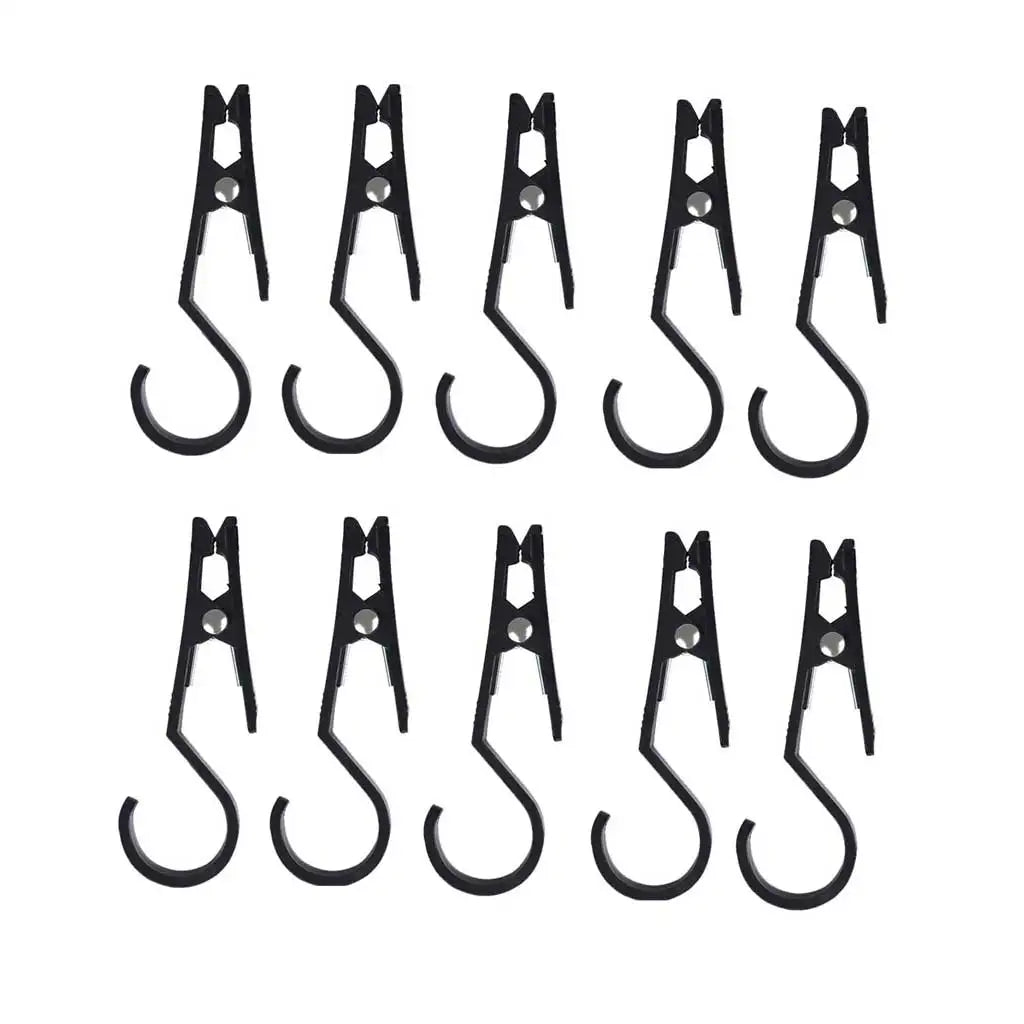5/10Pcs Outdoor Multi-Purpose Tent Tarp Clip Hook with Secure Grip For Camping Tarp Lights Pot Hat clothes Gear Hanging Oasis Select black10