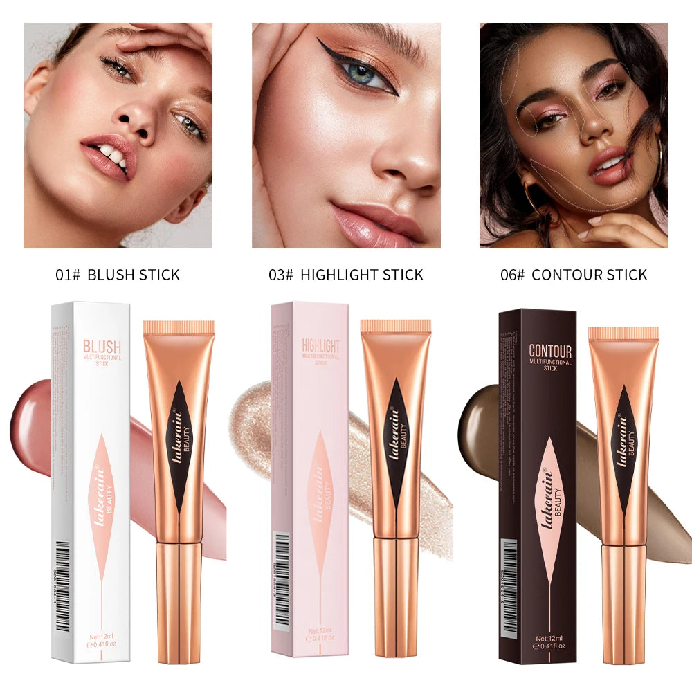 Multi-use Stick Bronzer Blusher Beauty Highlighter Blush Liquid Face Bronzer Natural Contouring Wand Stick Applicator Makeup Oasis Select SET 1