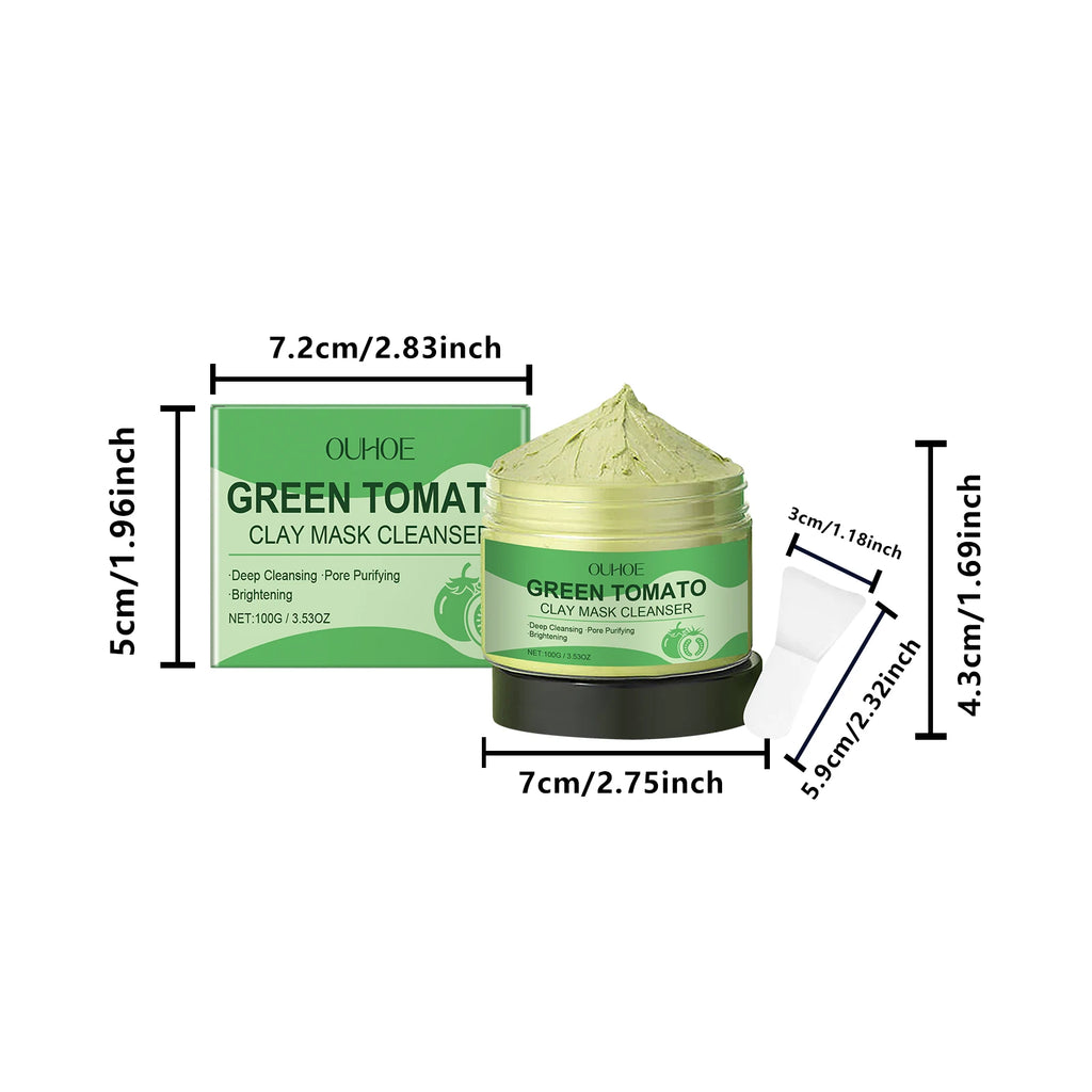 100G Green Tomato Face Clay Mask Gentle Cleaning Pore Dirts Moisturizing No Tight Enhance Skin Elasticity Smoothing Clay Mask Oasis Select