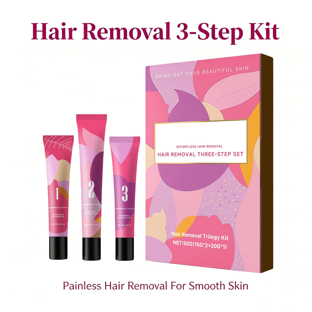 Facial Hair Removal 3-Step Set for Sensitive Skin Gentle Painless Depilatory Care Before and After Hair Removal Soothing Lotion Oasis Select