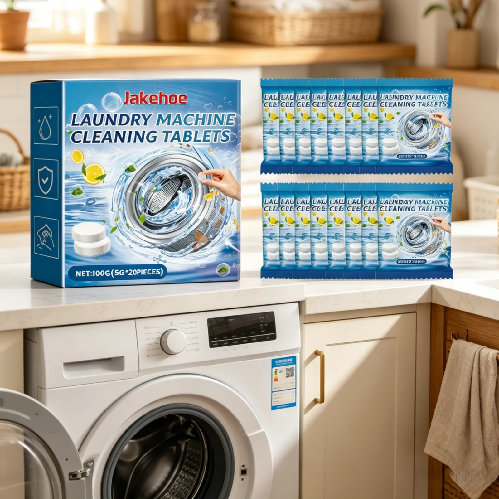 Jakehoe Laundry Machine Cleaning Tablets Deep Cleaning Remove Odor Long Lasting Effect Washing Machine Cleaner Tablets 20 Pieces Oasis Select