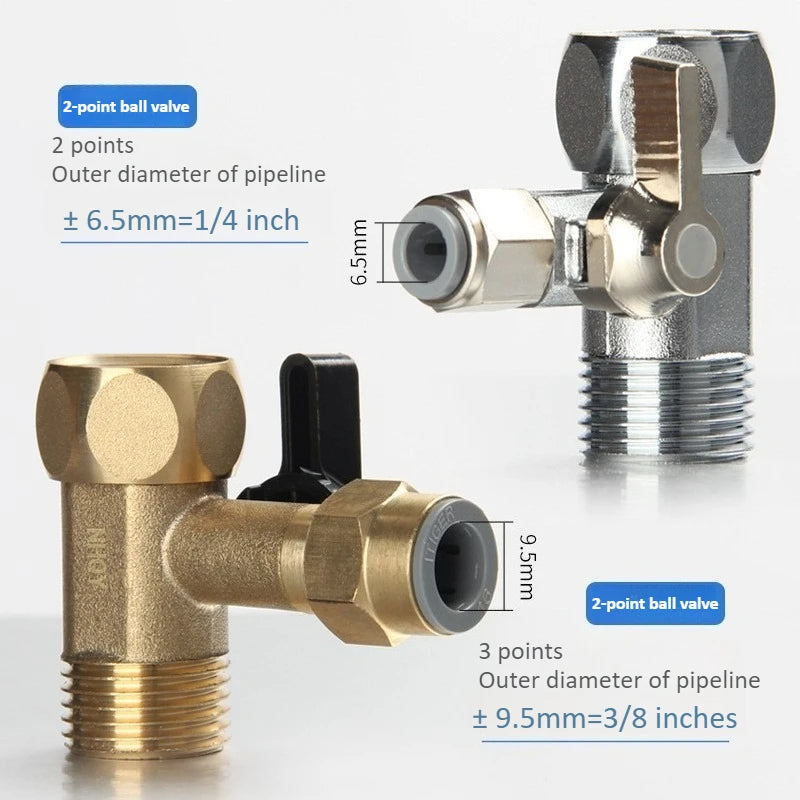 Faucet Three-way Shut-off 1/4 "3/8" Valve Copper for Hot and Cold Water Butler Reverse Osmosis Water Supply Adapter Accessories Oasis Select
