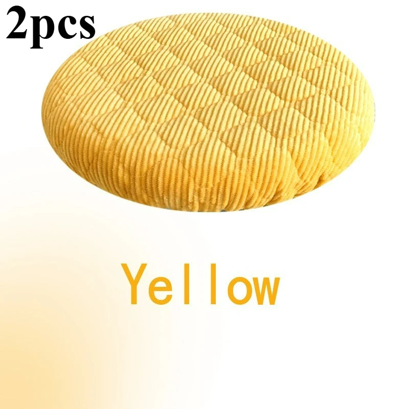 2pcs Thick Soft Round Stool Covers,Elastic Seat Cushions for Wood Iron Stool 25-30cm,Washable All-Season Chair Cover Dining Room Oasis Select YELLOW