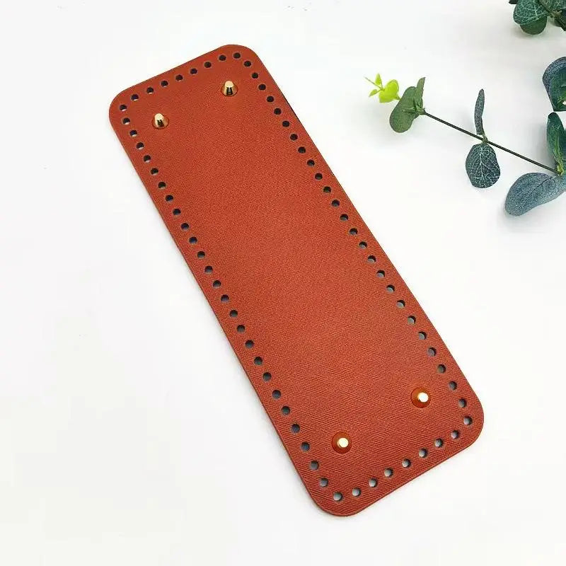 Handmade Rectangular 28 * 10cm Bottom For Knitted Bag PU Leather Pad Handcraft Bag Base With Holes DIY Crochet Bag Bottom Oasis Select Light brown