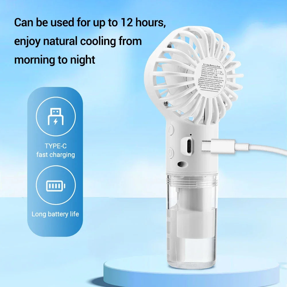 Portable Misting Fan 4-Speed USB-C Rechargeable – 800mAh