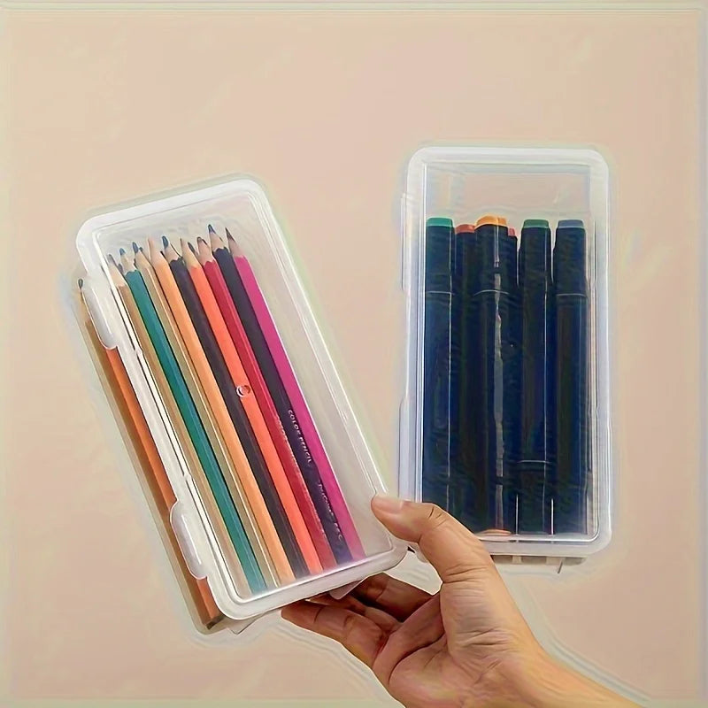 1/4pcs large transparent PP storage boxes with lids, used for storing office supplies, pencils, and crafts Oasis Select