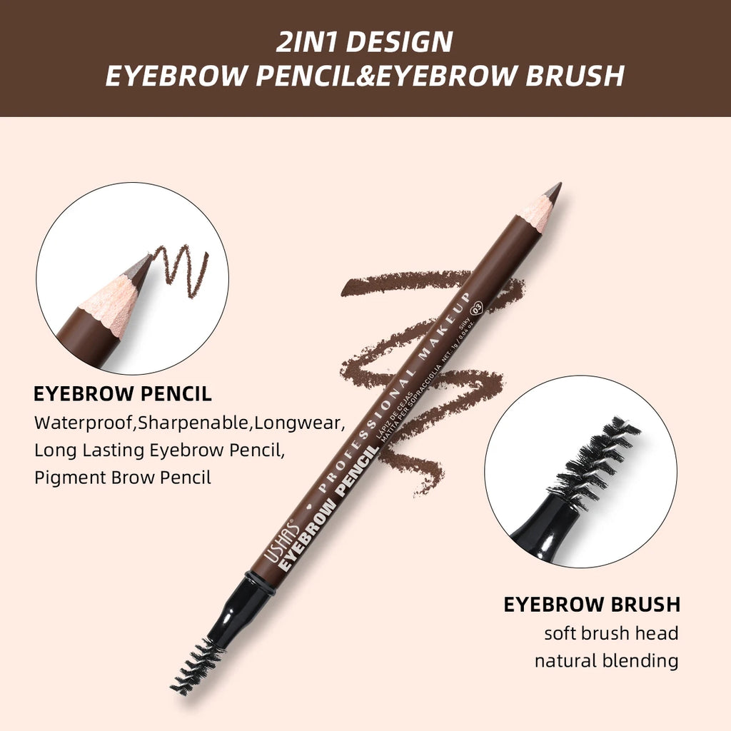 USHAS 2-in-1 Waterproof Eyebrow Pencil & Spoolie – 5 Colors