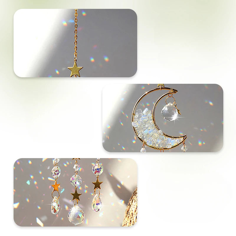 Crystal Sun Catcher Ornament Rainbow Natural Stone Wind Chimes Room Sun Capture Dream Catcher Pendant Room Decor Oasis Select
