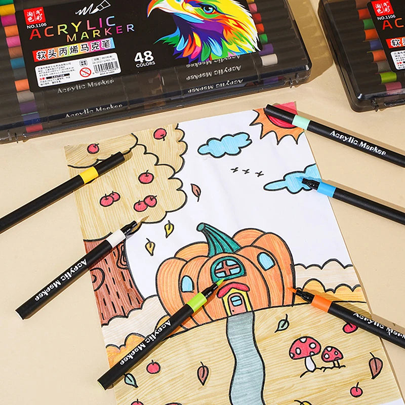 12/24/36/48/60/80PCS Colors Soft Headed Different Color Acrylic Marker Pen, Color Art Graffiti Pen, Waterproof, Opaque Oasis Select