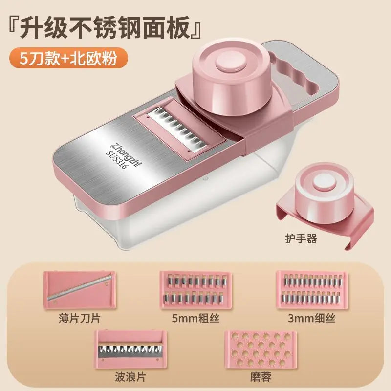 Stainless Steel Vegetable Slicer Potato Slicer Household New Multifunctional Slicer That Does Not Harm Hands Kitchen Accessories Oasis Select Pink B