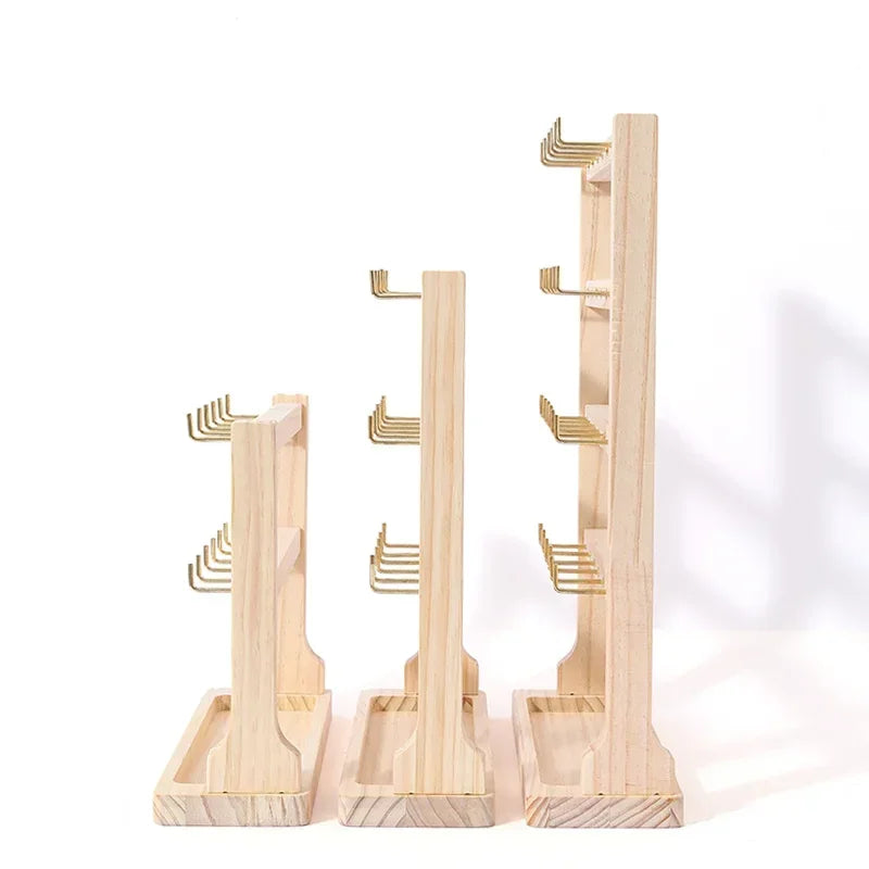 Solid Wood Jewelry Display Rack with Hooks | Multi-Tier Organizer