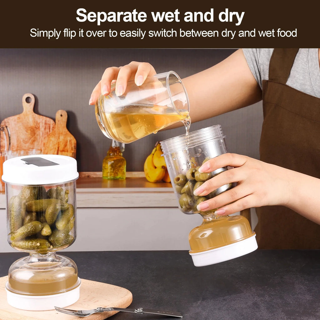 Olive & Pickle Strainer Jar – Airtight Hourglass Container Food Storage Jar Oasis Select